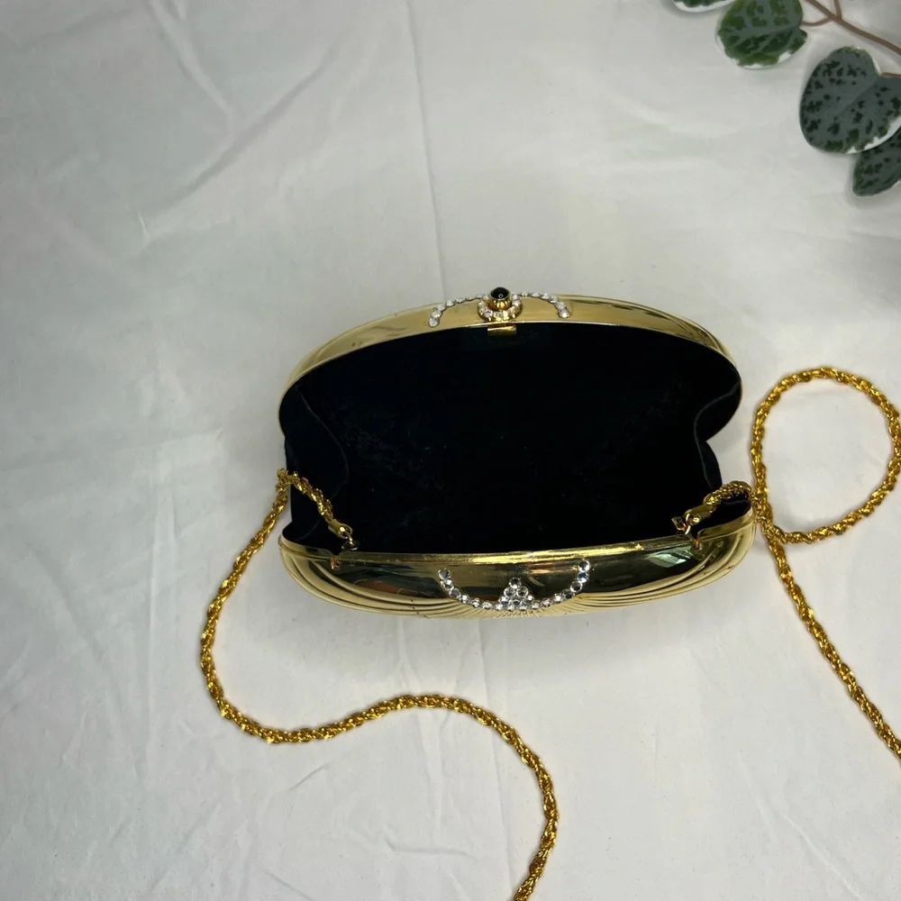 Vintage Gold Lisette Clamshell Purse | Evening Bag | Clutch Crossbody - Picture 5 of 7